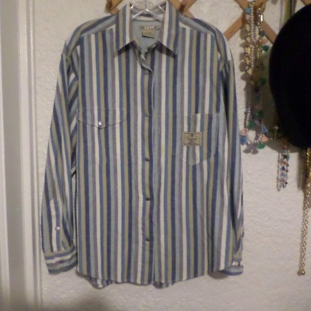 Calvin Klein Sport Women's Snap Front Oversized Stripe Shirt Sz L